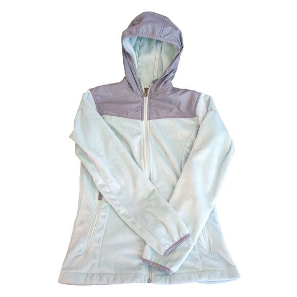 Columbia Jacket Womens EX Small Mint Gray Fuzzy Full Zip Fleece Hooded Ladies - Picture 1 of 7